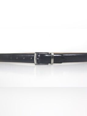 ROCHAS PARIS Polished Black Leather Mens Classic Dress Belt with Silver Buckle